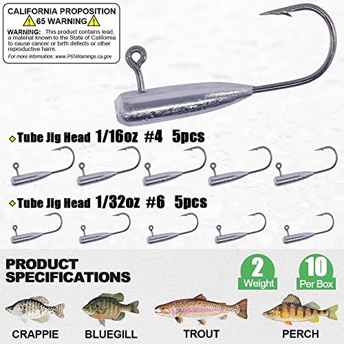 Crappie Jigs Kit with Tube Baits, 120pcs Soft Plastic Crappie Lures (12 Colors) & 10 Jig Heads for Panfish & Trout Fishing - color: Classic Crappie Tube Kit 130-Piece