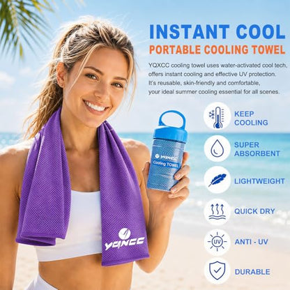 YQXCC 2 Pack Cooling Towels (47"x12"), Ice Cool Neck Towel, Soft Breathable Microfiber for Yoga, Golf, Gym, Running, Camping & Hot Weather - color: Purple/Green