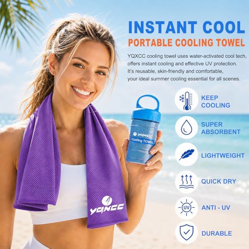YQXCC 2 Pack Cooling Towels (47"x12"), Ice Cool Neck Towel, Soft Breathable Microfiber for Yoga, Golf, Gym, Running, Camping & Hot Weather - color: Purple/Light Gray