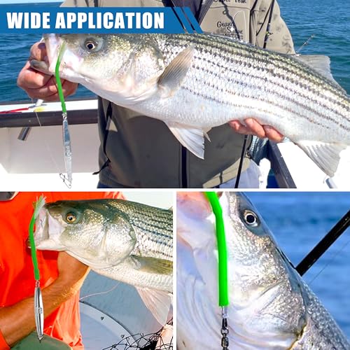Diamond Jig Saltwater Fishing Lures Casting Jigging Spoon with Tube Tail Stainless Steel Hooks Trolling Lures Striped Bass Metal Jig for Deep Sea Surf Fishing Bottom Dragging Sinking - color: Green, size: 4 oz