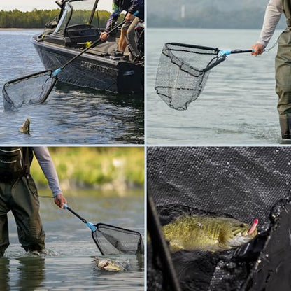 Calamus Triangle Fishing Net, Foldable, Lightweight & Strong Landing Net with Non-Slip Elastomer Handle, Built-in Elastic Lanyard and Belt Clip, Fishing Gear - Gift for Men - style: 31" Full - Floating Net (Fixed Pole)