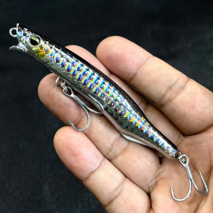Saltwater Fishing Lures Kit, 3pcs Fishing Sriper Lures Minnow Lures Deep Diving Jerkbait, Crankbait Popper Plugs Hardbaits with Treble Hooks for Inshore Offshore Ocean Sea Fishing (A1-3.7'' 0.75oz)