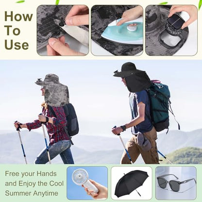 Maiteenly 2 Pcs Solar Fan Hat for Men with Neck Flap Bucket Fan Buit in Hats for Hiking Fishing Outdoor USB and Solar Powered - color: Dark Gray,black