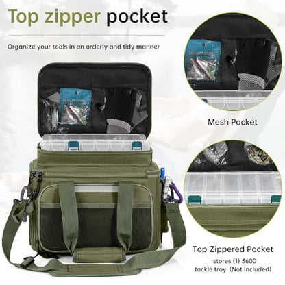 Fishing Tackle Bag - Holds 3400-3600 Size Tackle Boxes -Saltwater & Freshwater Fishing Bags - Padded Shoulder Strap Fishing Bags(Green) (Bag Only) - color: Green, style: Bag Only