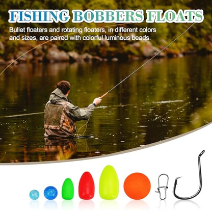100/110/111pcs Pompano Beads Foam Floats for Fishing Float Sets for Surf Fishing Foam Bobbers Round/Bullet/Spin - color: Float+hook-111pcs