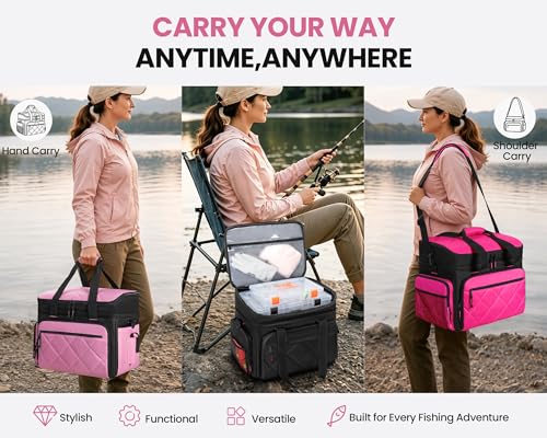 Smasrob Fishing Tackle Bag, Fish Bag (Tackle Boxes Not Included), Pink | Large Lure Boxes Pocket , Extra Top Tackle Trays Pocket, for Saltwater and Freshwater - color: Pink