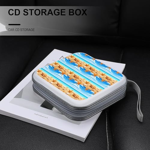 Hard Plastic DVD CD Wallet Holder Organizer Turquoise Ocean Sea Beach Gold Sand Sunshine Starfish Conch Seashell 40 Capacity CD/DVD Case Holders Storage Binder - color: color779