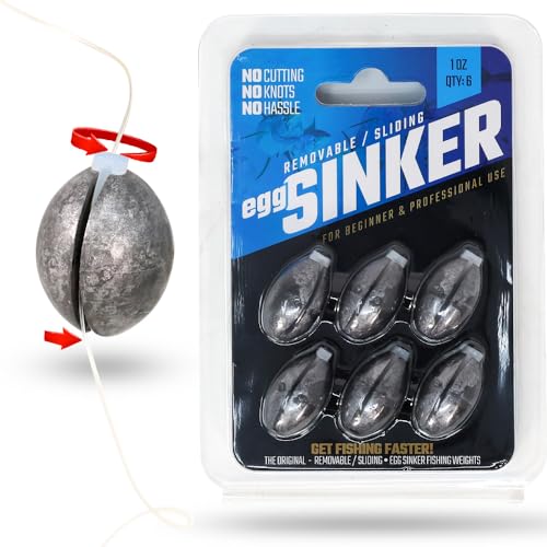Removable & Knotless Fishing Weights for Saltwater Fishing, Tackle Sliding Sinkers for Line & Rod, Oval Fishing Equipment for Sea, Lake - size: 1oz