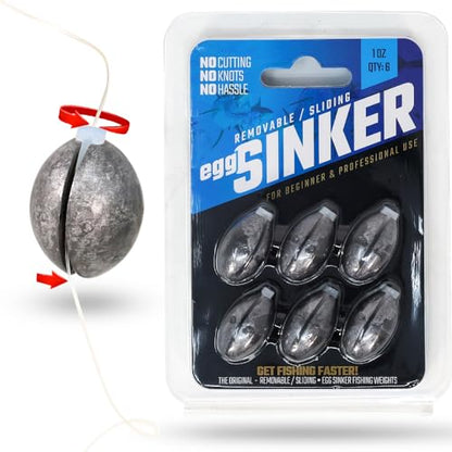 Removable & Knotless Fishing Weights for Saltwater Fishing, Tackle Sliding Sinkers for Line & Rod, Oval Fishing Equipment for Sea, Lake - size: 1oz