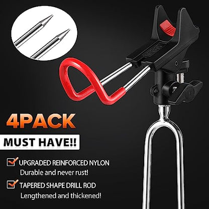 PLUSINNO Fishing Rod Holders - Upgraded 360 Degree Adjustable Fishing Pole Stand Equipment for Bank, Beach, Gift for Men - style: 4 Pack Fishing Rods Holder(red and Black)