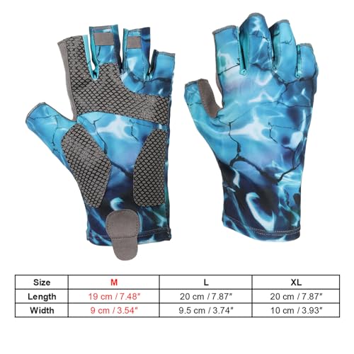 Fishing Gloves, 1 Pair Breathable Fingerless Sun Protection Gloves for Men Women Kayaking Rowing Cycling Hiking, Blue (M Size)