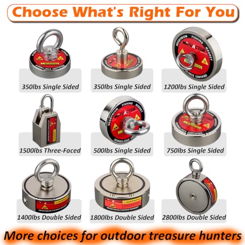 MUTUACTOR Neodymium Fishing Magnet,Φ2.95''Double Sided Combined 1400lbs Powerful Fishing Magnet Heavy Duty with 65Ft Salvage Rope,Durable Gloves,Waterproof Bag for Retrieving Tools Find Treasure - style: 1400lb Magnet(Double Sided)--Φ 2.95"