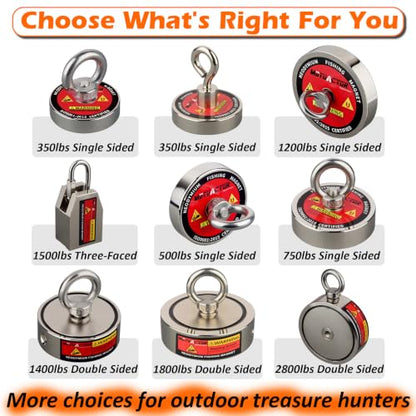 MUTUACTOR Super Strong Fishing Magnet,Φ1.89''Neodymium Rare Earth Magnet Heavy Duty,350lbs Pulling Force Round Magnets with Lifting Eyebolt Hooks for Salvage,Recovery and Retrieval - style: 350lb Magnet--Φ 1.89"