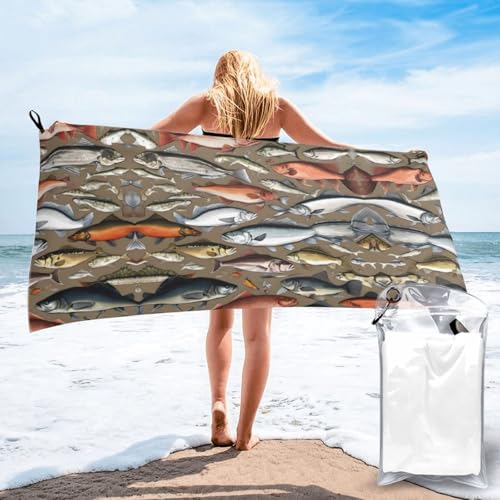 Fishing Bait Print Ultra-Absorbent Microfiber Towel for Outdoor Camping, Hiking, Beach, Travel, Gym, and Home - size: 27.5"x55"