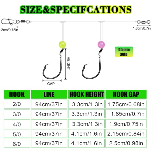 Pre-Rigged Surf Saltwater Fishing Rigs 10PCS, High-Low Rigs with Sharp 2/0-6/0 Circle Hooks for Fluke Flounder Porgy Snapper Sea Trout, Includes Storage Board. - size: Hi-Lo Double Rigs-3/0 Hook-10PCS