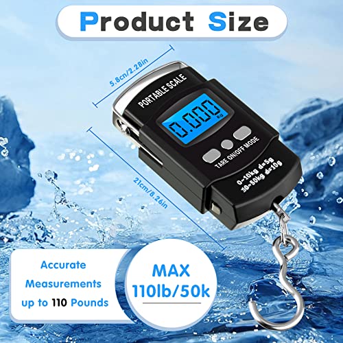 4 Pcs Digital Fish Scale 110lb/ 50kg Weight Capacity Electronic Hanging Scale Portable Dial Fishing Scale with Tape Measure, Hook, Backlit LCD Display Fishing Gifts for Men Women Postal Luggage Bag
