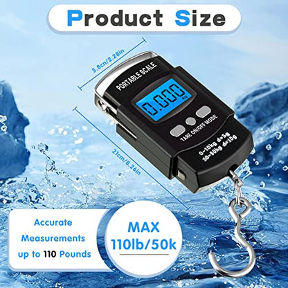 4 Pcs Digital Fish Scale 110lb/ 50kg Weight Capacity Electronic Hanging Scale Portable Dial Fishing Scale with Tape Measure, Hook, Backlit LCD Display Fishing Gifts for Men Women Postal Luggage Bag