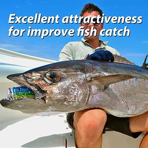 THKFISH Popper Lures Saltwater Tuna Popper Topwater Fishing Lures for Surf Fishing Bass with 3D Eyes for GT Tuna Large Fish 5.9in 1pc/3pcs - color: 3PCS-BLUE-RED-BLACK