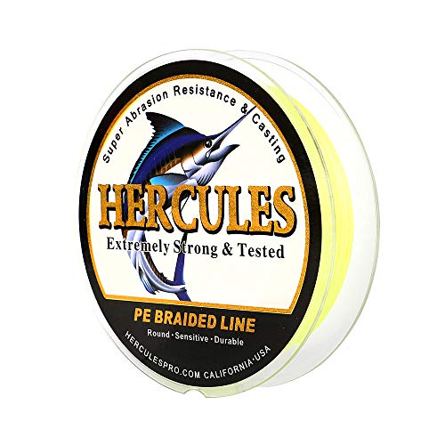HERCULES Cost-Effective Super Cast 8 Strands Braided Fishing Line 10LB to 300LB Test for Salt-Water,109/328/547/1094 Yards(100M/300M/500M/1000M),Diam.#0.12MM-1.2MM,Hi-Grade Performance,Variety Colors - color: Fluorescent Yellow, size: 15LB-0.16MM-547YDS(5