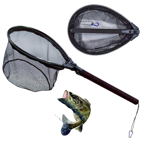 Floating Fishing Net, Rubber Coated Landing Net Ideal for Kayak & Wading Fishing, Easy Catch & Release, Compact & Foldable for Easy Transportation & Storage