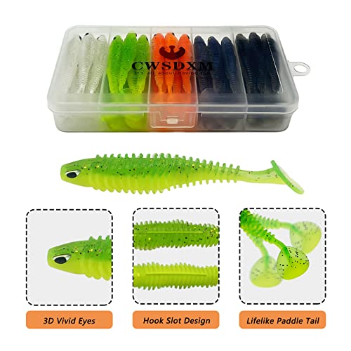 Soft Fishing Lures, 6.5cm/8cm Paddle Tail Swimbaits Soft Plastic Lures Kit for Bass Trout Walleye Crappie 30pcs/40pcs… - color: 6.5cm/2.55in - 40pcs