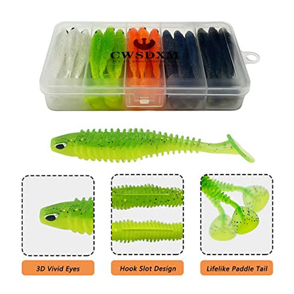 Soft Fishing Lures, 6.5cm/8cm Paddle Tail Swimbaits Soft Plastic Lures Kit for Bass Trout Walleye Crappie 30pcs/40pcs… - color: 6.5cm/2.55in - 40pcs