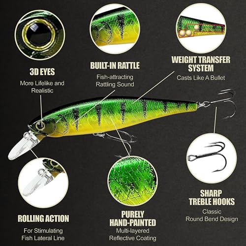 LUCKY CRAFT Pointer 100SP, Jerkbait Side by Side Action Tournament Winning Perfect Wobbling Freshwater Lake Bass Fishing Champion Bait - color: 280 Aurora Green Perch