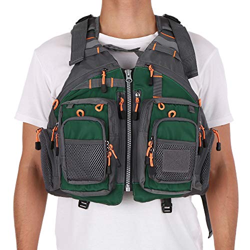Lixada Fly Fishing Vest Fishing Jacket Breathable Polyester Mesh Design Fishing Vest - color: Dark Green