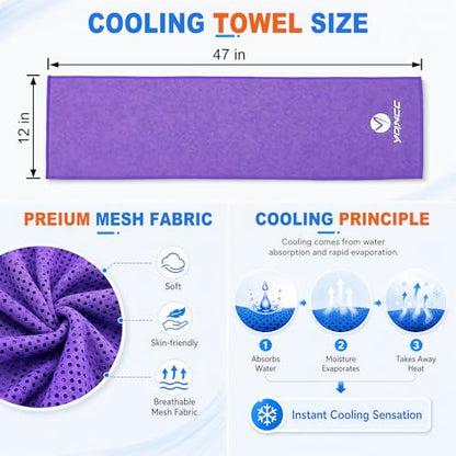 YQXCC 2 Pack Cooling Towels (47"x12"), Ice Cool Neck Towel, Soft Breathable Microfiber for Yoga, Golf, Gym, Running, Camping & Hot Weather - color: Purple/Pink