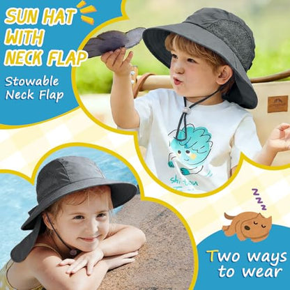 Outdoor Kids Sun Hats with Neck Flap Boys Girls Wide Brim UPF 50+ UV Protection Children Bucket Hat Safari Hat - color: 1pack-darkgrey