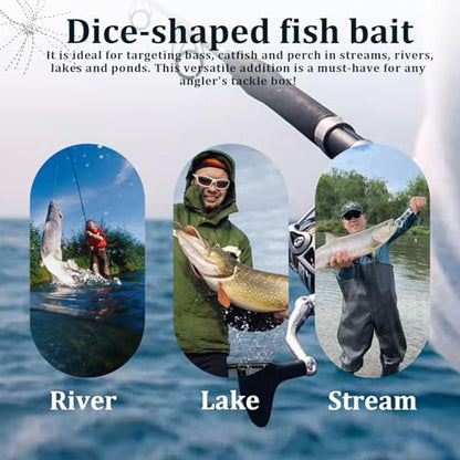 10 Pack Fuzzy Dice Fishing Lure, Dice Baits for Bass Fishing, Tumbleweed Lure, Used to Attract Catfish and Bass in Streams, with Tentacles, Bright Freshwater Silicone Soft Bait