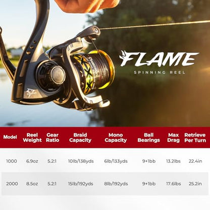 Piscifun Flame Spinning Reels, Lightweight 9+1BB Ultra Smooth Spinning Fishing Reels, 19.8LBs Max Drag - color: Gold, size: 2000