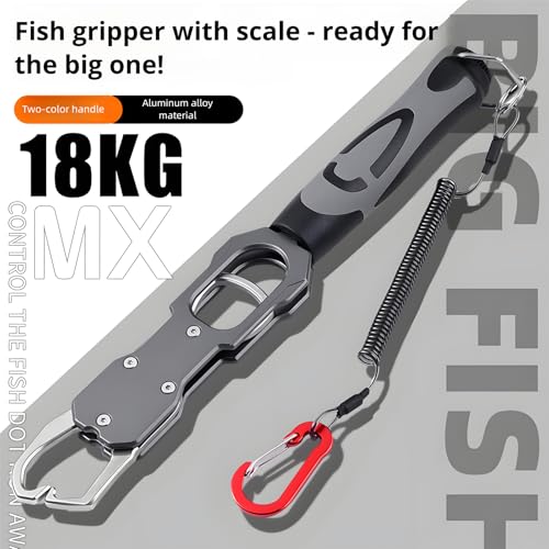 2-in-1 Fish Gripper with Scale, Aircraft-Grade Aluminum Alloy Heavy Duty Fish Lip Holder, MX 18KG Fishing Gripper with Scale, TPR Dual-Color Handle & Rotating Design – Ideal for Anglers (Blue) - color: Blue