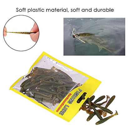 Fishing Lures, 50PCS 2in Plastic Soft T Tail Grub Swimbaits Kit, Grub Baits, Black for Freshwater Saltwater Bass Anglers Recreational Fishing