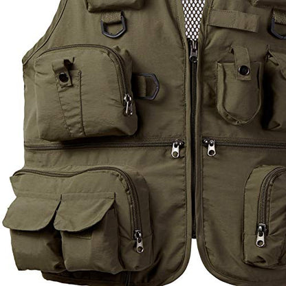 BASSDASH Versatile Men's Women's Fishing Photography Vest with Mesh Back 6 Sizes - color: Army Green, size: XX-Large