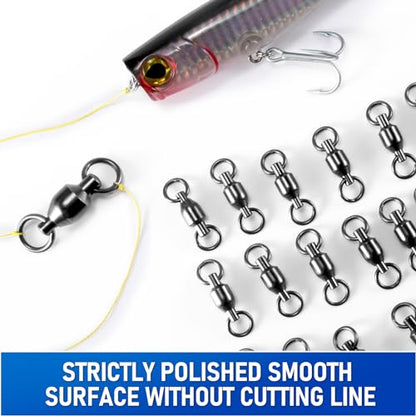 Alwonder 30-Pack Fishing Swivels Ball Bearing Swivels Fishing Tackle, High Strength Stainless Steel Solid Welded Rings Barrel Swivel Hook Line Connector with Black Nickel Coating Saltwater Freshwater - size: #2-65LB