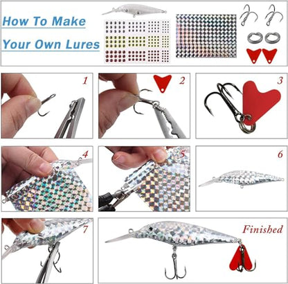 Blank Fishing Lure Kit,Unpainted Popper Plug Lures DIY Crank Bait Set Fishing Pliers Treble Hooks 3D/4D Lure Eyes Bait Sticker Split Rings,Fish Tackle Accessories Kits - color: Lure Kit-352pcs