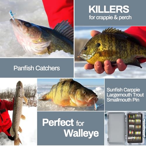 Ice Fishing Jigs Kit 100pcs Lures Bait Icefishing Set Crappie Jig Hooks Gear Accessories for Walleye Panfish with Tackle Box Gifts for Men - color: 100pcs ice fishing jigs with two lure boxes