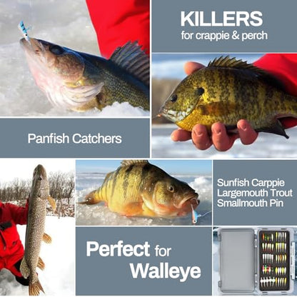 Ice Fishing Jigs Kit 100pcs Lures Bait Icefishing Set Crappie Jig Hooks Gear Accessories for Walleye Panfish with Tackle Box Gifts for Men - color: 100pcs ice fishing jigs with two lure boxes