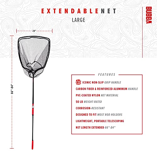 BUBBA Extendable Net with Corrosion Resistant Construction, Non-Slip Grip Handle and Carbon Fiber Shafts for Fishing, Angling, Boating and Outdoors - size: Large