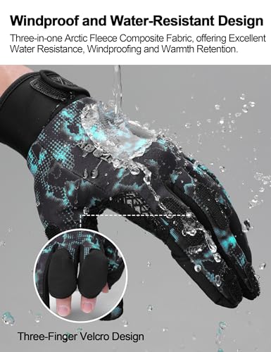 KUTOOK Winter Fishing Gloves for Men& Women Waterproof Glove Cold Weather Hunting Photography Shooting Hiking - color: Blue-Black, size: X-Large