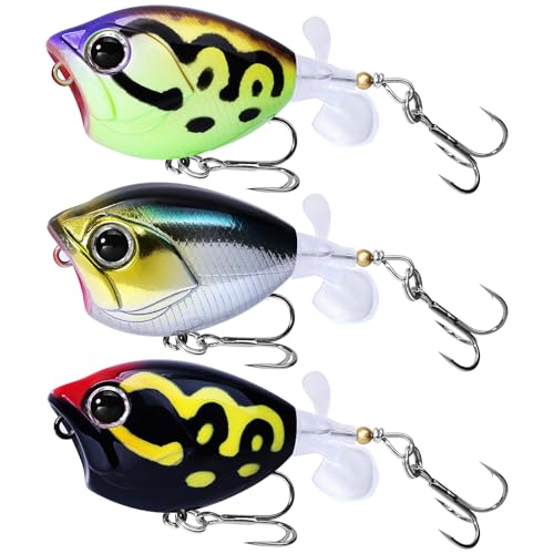 Top Water Lures, Floating Plopper Bait with BKK Hooks – Bass Fishing Lures for Trout, Pike & Other Freshwater & Saltwater Species – Great Fishing Gifts for Men - color: B2-3PCS,2.28in,0.39oz