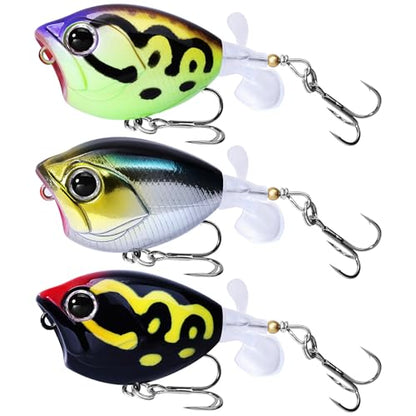 Top Water Lures, Floating Plopper Bait with BKK Hooks – Bass Fishing Lures for Trout, Pike & Other Freshwater & Saltwater Species – Great Fishing Gifts for Men - color: B2-3PCS,2.28in,0.39oz