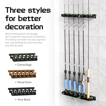 2 Packs Fishing Rod Holder for Garage Vertical Wall-Mounted Stores 12 Rods or Combos Fits Most Rod Diameters (Vertical Black, 2 Pair 12 Rods) - color: Black 2 pairs