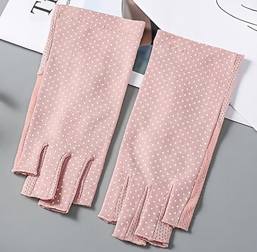 Eohak Women Driving Gloves Sun UV Protection Summer Outdoor Hiking UPF 50+ Glove Touchscreen Half-Finger Glove - color: Pink