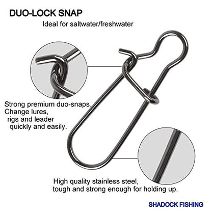 100 Pack Duo Lock Snaps Size 0-8 Black Nice Snap Swivel Solid Rings Stainless Steel Fishing Tackle Kit - Test: 26LB-220LB - size: 0#-26LB-100PCS