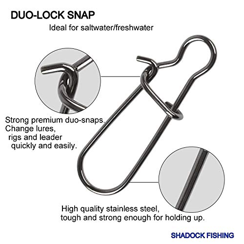 100 Pack Duo Lock Snaps Size 0-8 Black Nice Snap Swivel Solid Rings Stainless Steel Fishing Tackle Kit - Test: 26LB-220LB - size: 5#-88LB-100PCS