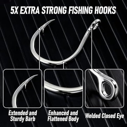 Alwonder Fishing Circle Hooks 5X Strong Catfish Octopus Livebait Hooks, High Carbon Steel Welded Fishing Hook Jigging Replacement Hook for Freshwater Saltwater Trolling Tackle Tuna, Marlin, Wahoo - size: #2/0 - 10 Pack