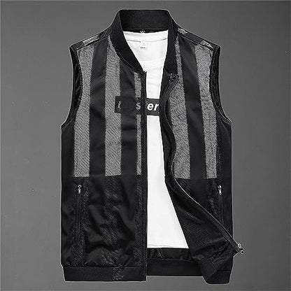 WSLCN Men's Summer Vest Casual Lightweight Breathable Mesh Cycling Travel Zip Vest - color: Black, size: X-Large