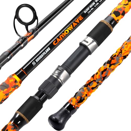 Sougayilang Surf Spinning Fishing Rod Carbon Travel Surf Rod M/MH 3 Piece Spinning Fishing Rod 9'/10'/11'/12' - color: orange, size: 9ft-Spinning-3Pc-M